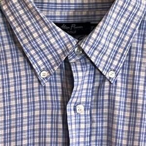 Alan Flusser Golf Long Sleeve Button Down Blue Check Dress Shirt XXL‎ Men's